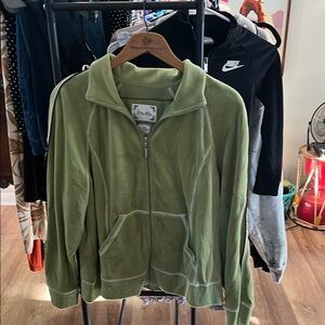 Fu Da Vintage Asian-branded Green Velour Track Jacket